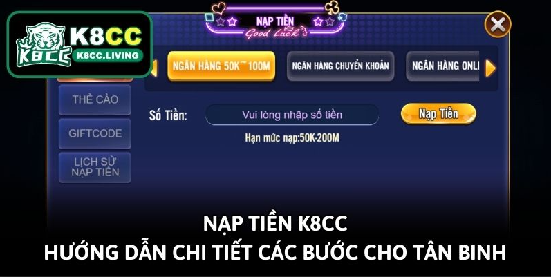 Nạp tiền K8cc và các bước từ a - z
